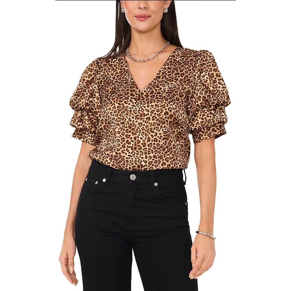 1.STATE Leopard Print Bubble Sleeve Blouse – Size Small